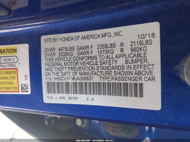1HGCV1F38JA266837 Honda Accord Sport