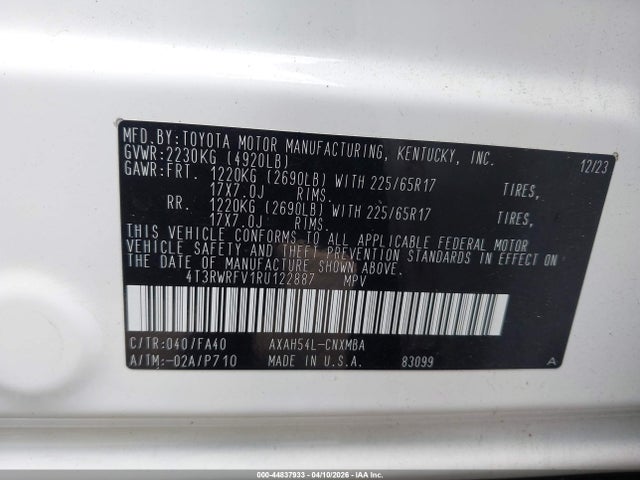 Продаж на аукціоні авто 2024 Toyota Rav4 Hybrid Xle, vin: 4T3RWRFV1RU122887, номер лоту: 44837933