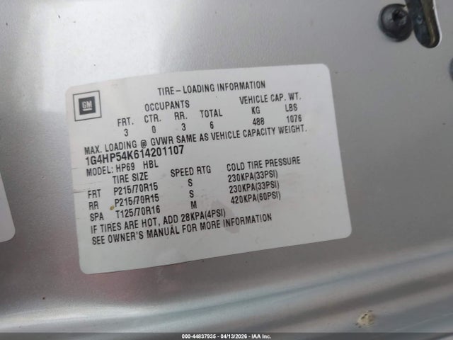 Aukcja sprzedaży 2001 Buick Lesabre Custom, vin: 1G4HP54K614201107, numer aukcji: 44837935