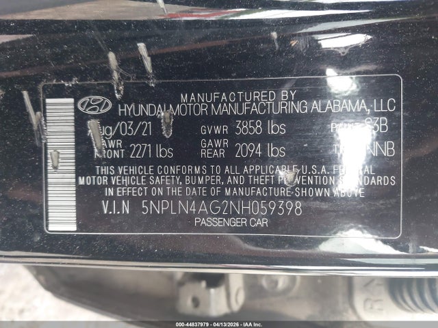 2022 Hyundai Elantra Sel მანქანა იყიდება აუქციონზე, vin: 5NPLN4AG2NH059398, აუქციონის ნომერი: 44837979