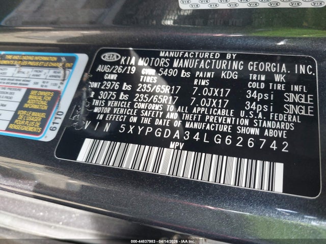 Продаж на аукціоні авто 2020 Kia Sorento 2.4l Lx, vin: 5XYPGDA34LG626742, номер лоту: 44837983