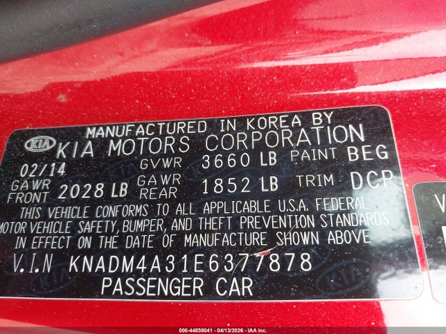 Продажа на аукционе авто 2014 Kia Rio Lx, vin: KNADM4A31E6377878, номер лота: 44838041