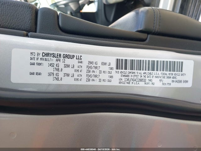 44838046 :رقم المزاد ، 1C4RJFAG4CC288532 vin ، 2012 Jeep Grand Cherokee Laredo مزاد بيع