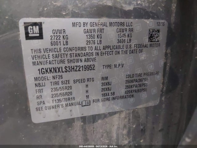 2017 Gmc Acadia Denali მანქანა იყიდება აუქციონზე, vin: 1GKKNXLS3HZ219952, აუქციონის ნომერი: 44838059