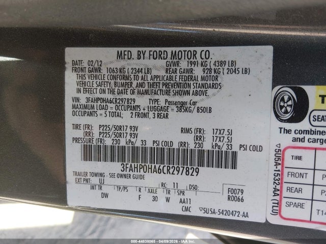 Продаж на аукціоні авто 2012 Ford Fusion Se, vin: 3FAHP0HA6CR297829, номер лоту: 44838065