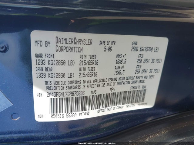 2006 CHRYSLER TOWN & COUNTRY 2A4GP54L76R875886 Photo 8