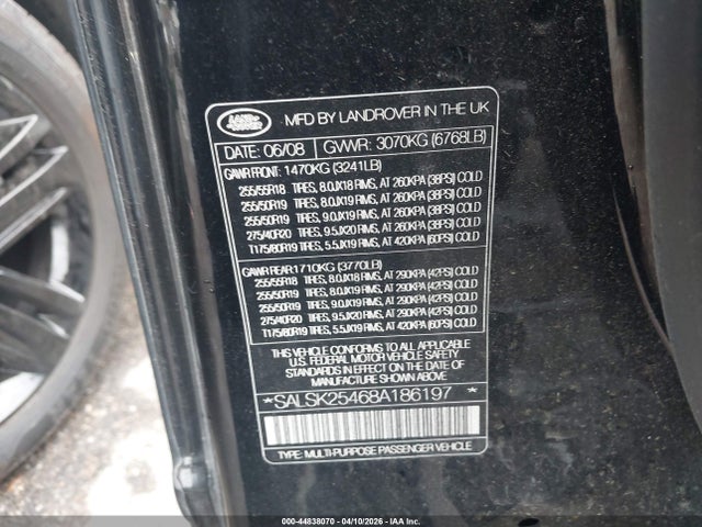 Aukcja sprzedaży 2008 Land Rover Range Rover Sport Hse, vin: SALSK25468A186197, numer aukcji: 44838070