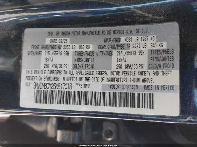 Aukcja sprzedaży 2025 Mazda Cx-30 2.5 S Preferred Package, vin: 3MVDMBCM2SM817016, numer aukcji: 44838081