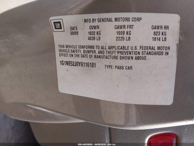2000 Chevrolet Malibu Ls მანქანა იყიდება აუქციონზე, vin: 1G1NE52J0Y6116181, აუქციონის ნომერი: 44838088