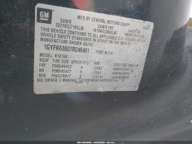 2007 CADILLAC ESCALADE 1GYFK63807R246491 Photo 8