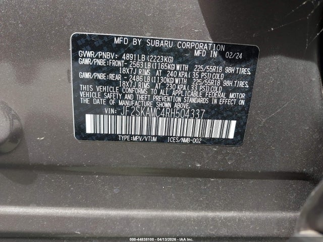 2024 Subaru Forester Touring მანქანა იყიდება აუქციონზე, vin: JF2SKAMC4RH504337, აუქციონის ნომერი: 44838100