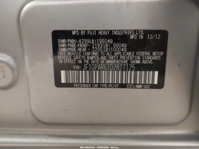 Продажа на аукционе авто 2013 Subaru Impreza 2.0i Sport Limited, vin: JF1GPAR61D2827125, номер лота: 44838103