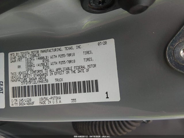 Aukcja sprzedaży 2020 Toyota Tundra Sr5, vin: 5TFDY5F12LX948158, numer aukcji: 44838112