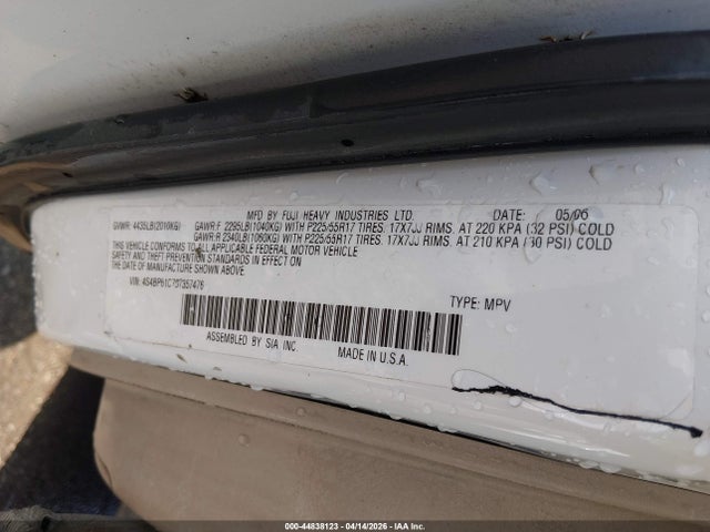 Aukcja sprzedaży 2006 Subaru Outback 2.5i, vin: 4S4BP61C767357476, numer aukcji: 44838123