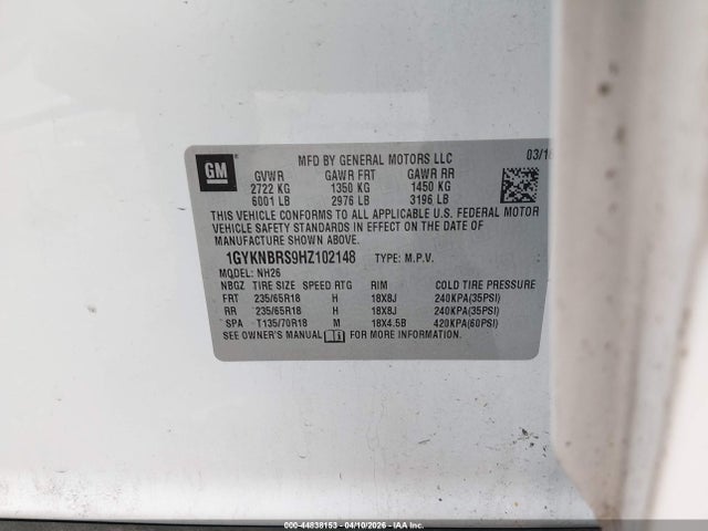 Продажа на аукционе авто 2017 Cadillac Xt5 Luxury, vin: 1GYKNBRS9HZ102148, номер лота: 44838153