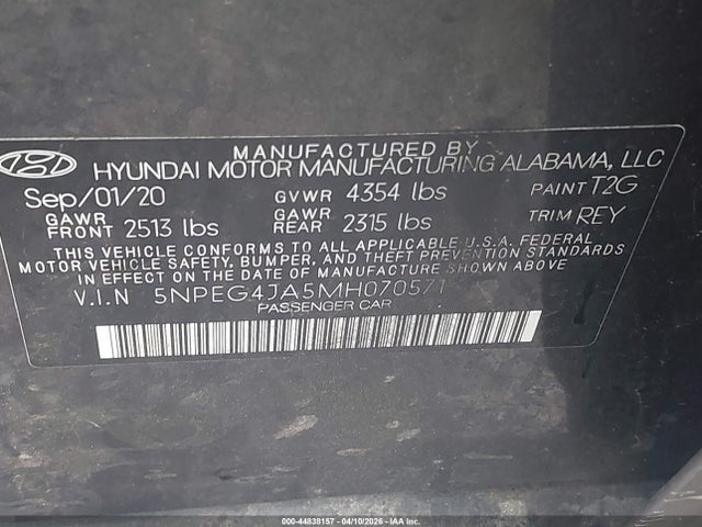 Продаж на аукціоні авто 2021 Hyundai Sonata Se, vin: 5NPEG4JA5MH070571, номер лоту: 44838157