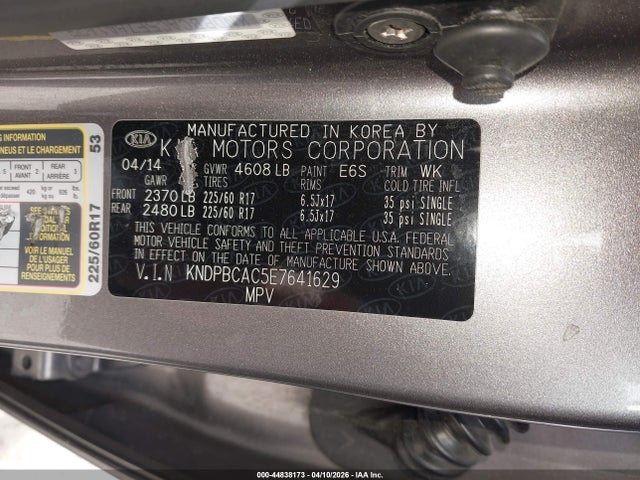 2014 Kia Sportage Lx მანქანა იყიდება აუქციონზე, vin: KNDPBCAC5E7641629, აუქციონის ნომერი: 44838173