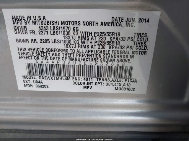 2014 MITSUBISHI OUTLANDER SPORT 4A4AP3AU6EE030898 Photo 8