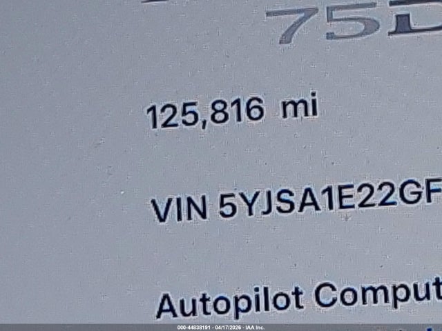 2016 Tesla Model S მანქანა იყიდება აუქციონზე, vin: 5YJSA1E22GF159376, აუქციონის ნომერი: 44838191