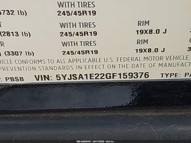 2016 Tesla Model S მანქანა იყიდება აუქციონზე, vin: 5YJSA1E22GF159376, აუქციონის ნომერი: 44838191