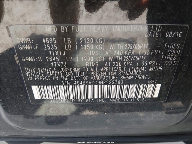 4S4BSACC9H3233783 Subaru Outback 2.5i Premium