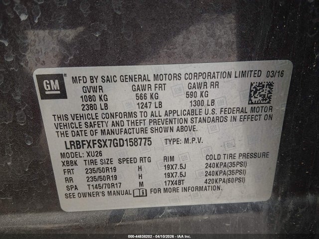 Продажа на аукционе авто 2016 Buick Envision Premium Ii, vin: LRBFXFSX7GD158775, номер лота: 44838202