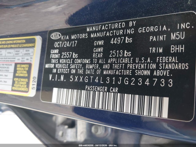Продажа на аукционе авто 2018 Kia Optima Lx, vin: 5XXGT4L31JG234733, номер лота: 44838205
