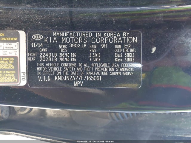 44838213 :رقم المزاد ، KNDJN2A27F7165061 vin ، 2015 Kia Soul مزاد بيع