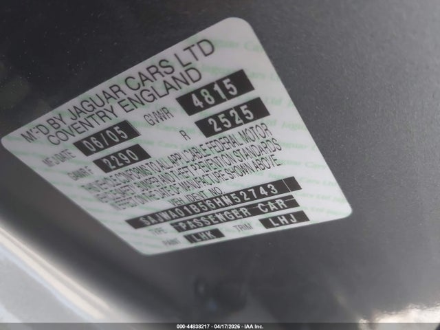 Продажа на аукционе авто 2006 Jaguar S-type 4.2l V8, vin: SAJWA01B56HN52743, номер лота: 44838217