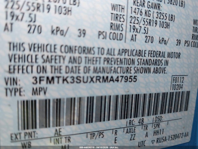 44838219 :رقم المزاد ، 3FMTK3SUXRMA47955 vin ، 2024 Ford Mustang Mach-e Premium مزاد بيع