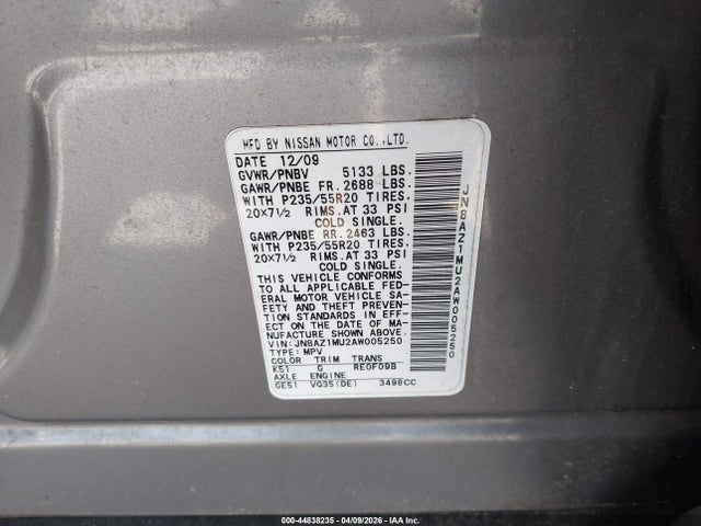 2010 NISSAN MURANO JN8AZ1MU2AW005250 Photo 8