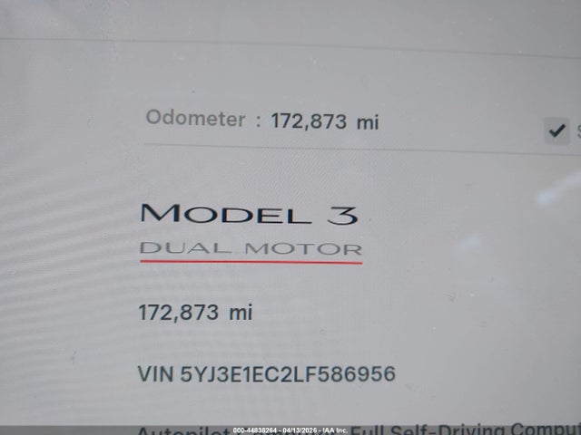 Aukcja sprzedaży 2020 Tesla Model 3 Performance Dual Motor All-wheel Drive, vin: 5YJ3E1EC2LF586956, numer aukcji: 44838264
