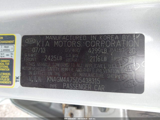 Продажа на аукционе авто 2013 Kia Optima Lx, vin: KNAGM4A75D5438315, номер лота: 44838267