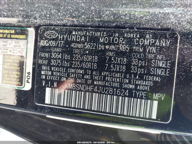 Продаж на аукціоні авто 2018 Hyundai Santa Fe Se, vin: KM8SNDHF4JU281624, номер лоту: 44838276