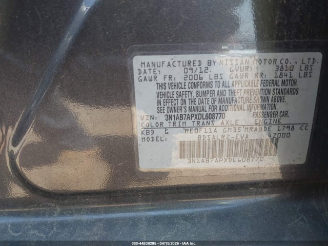 Продажа на аукционе авто 2013 Nissan Sentra Sr, vin: 3N1AB7APXDL608770, номер лота: 44838285