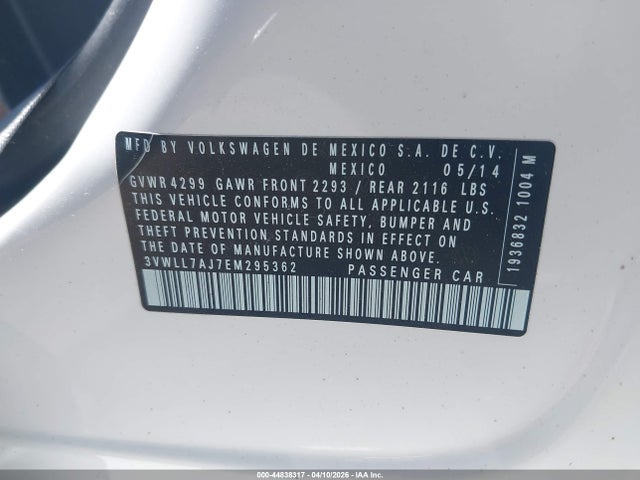 Продаж на аукціоні авто 2014 Volkswagen Jetta 2.0l Tdi Value Edition, vin: 3VWLL7AJ7EM295362, номер лоту: 44838317