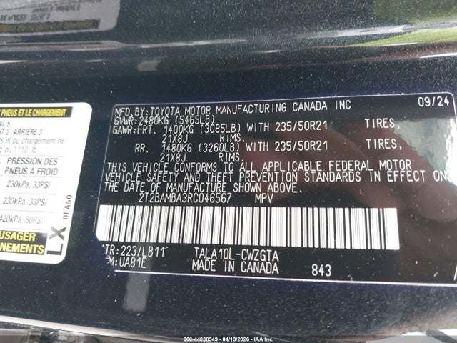 Aukcja sprzedaży 2024 Lexus Rx 350 Premium Plus, vin: 2T2BAMBA3RC046567, numer aukcji: 44838349