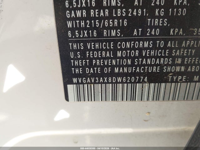Продаж на аукціоні авто 2013 Volkswagen Tiguan S, vin: WVGAV3AX8DW620774, номер лоту: 44838350