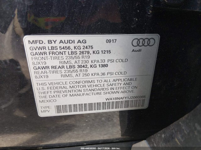 Aukcja sprzedaży 2018 Audi Q5 2.0t Premium, vin: WA1BNAFY1J2060365, numer aukcji: 44838355