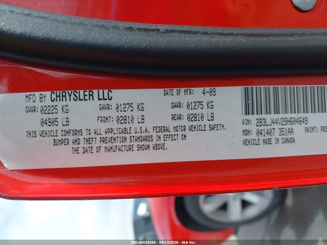 Продаж на аукціоні авто 2009 Dodge Challenger Se, vin: 2B3LJ44V29H604649, номер лоту: 44838368