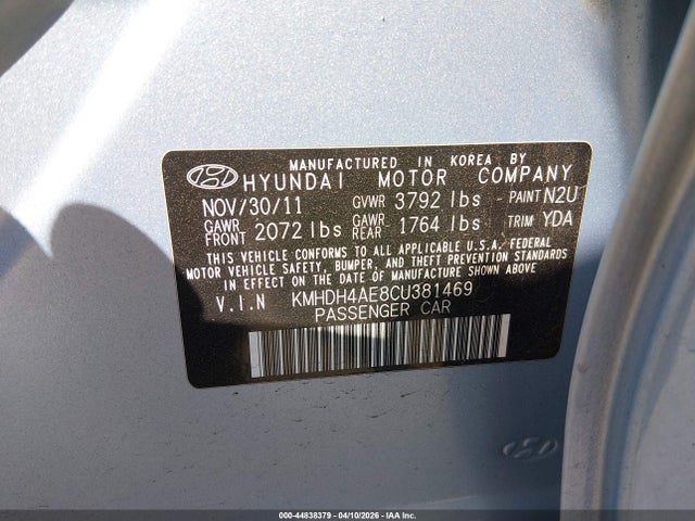2012 Hyundai Elantra Limited (ulsan Plant) მანქანა იყიდება აუქციონზე, vin: KMHDH4AE8CU381469, აუქციონის ნომერი: 44838379