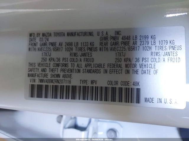 44838411 :رقم المزاد ، 7MMVABBM2RN207116 vin ، 2024 Mazda Cx-50 2.5 S Preferred مزاد بيع