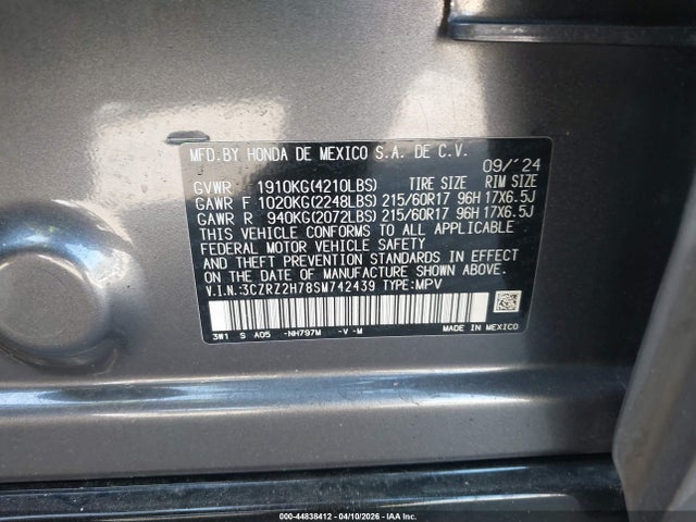 Aukcja sprzedaży 2025 Honda Hr-v Awd Ex-l, vin: 3CZRZ2H78SM742439, numer aukcji: 44838412