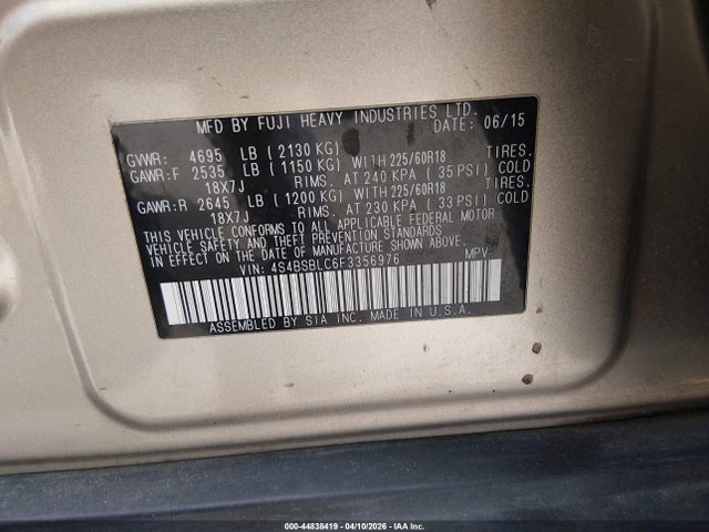 Aukcja sprzedaży 2015 Subaru Outback 2.5i Limited, vin: 4S4BSBLC6F3356976, numer aukcji: 44838419