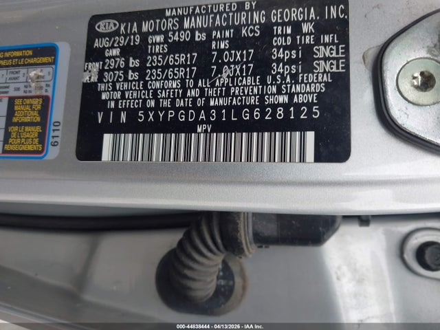Продаж на аукціоні авто 2020 Kia Sorento 2.4l Lx, vin: 5XYPGDA31LG628125, номер лоту: 44838444