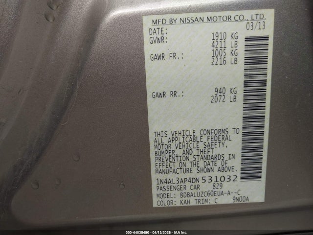 Продаж на аукціоні авто 2013 Nissan Altima 2.5 Sv, vin: 1N4AL3AP4DN531032, номер лоту: 44838450