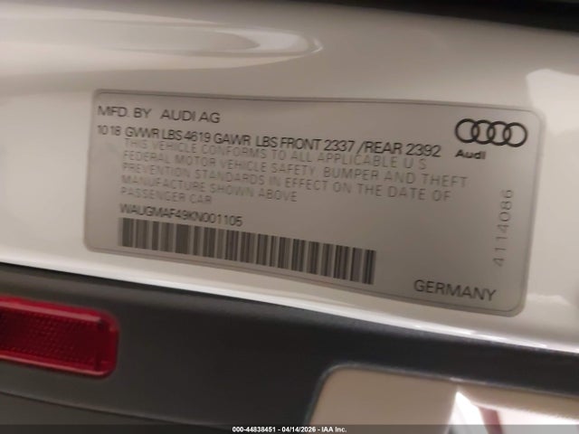 44838451 :رقم المزاد ، WAUGMAF49KN001105 vin ، 2019 Audi A4 40 Premium/40 Titanium Premium مزاد بيع