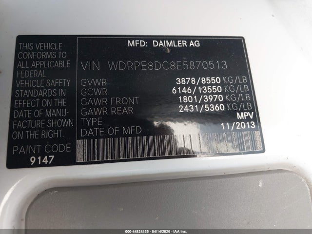 Продажа на аукционе авто 2014 Freightliner Sprinter 2500 High  Roof, vin: WDRPE8DC8E5870513, номер лота: 44838455