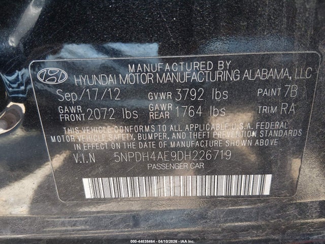 Продаж на аукціоні авто 2013 Hyundai Elantra Limited, vin: 5NPDH4AE9DH226719, номер лоту: 44838464