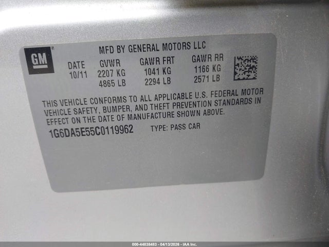 Продажа на аукционе авто 2012 Cadillac Cts Standard, vin: 1G6DA5E55C0119962, номер лота: 44838483